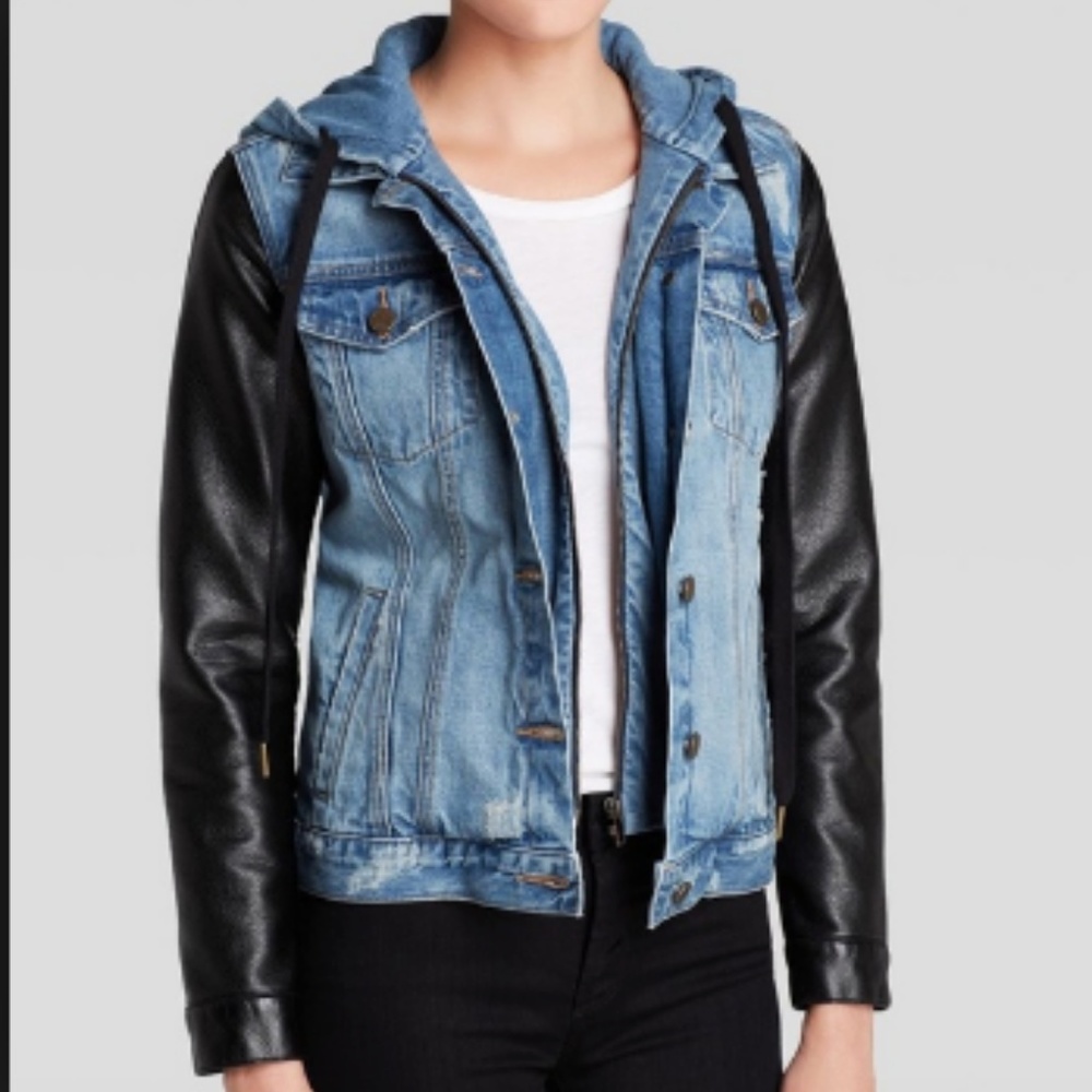 NWOT Blank Denim jean jacket with leather sleeves